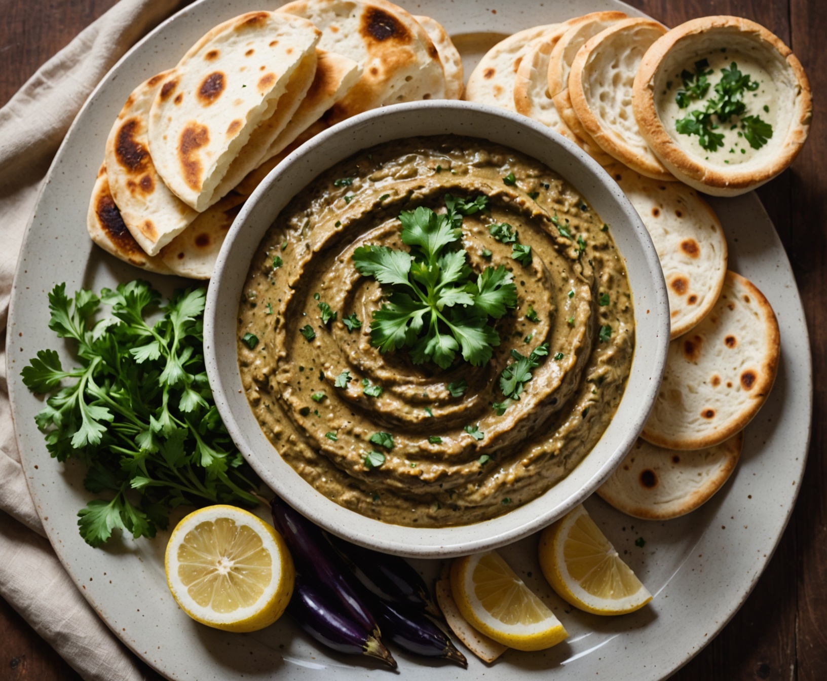 Baba ganoush and pita platter