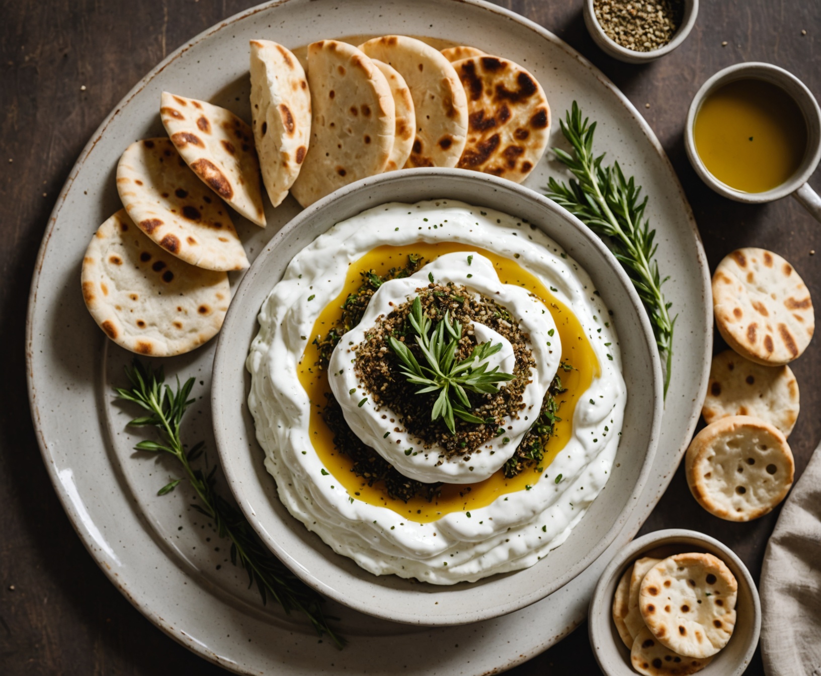 Labnah and pita platter